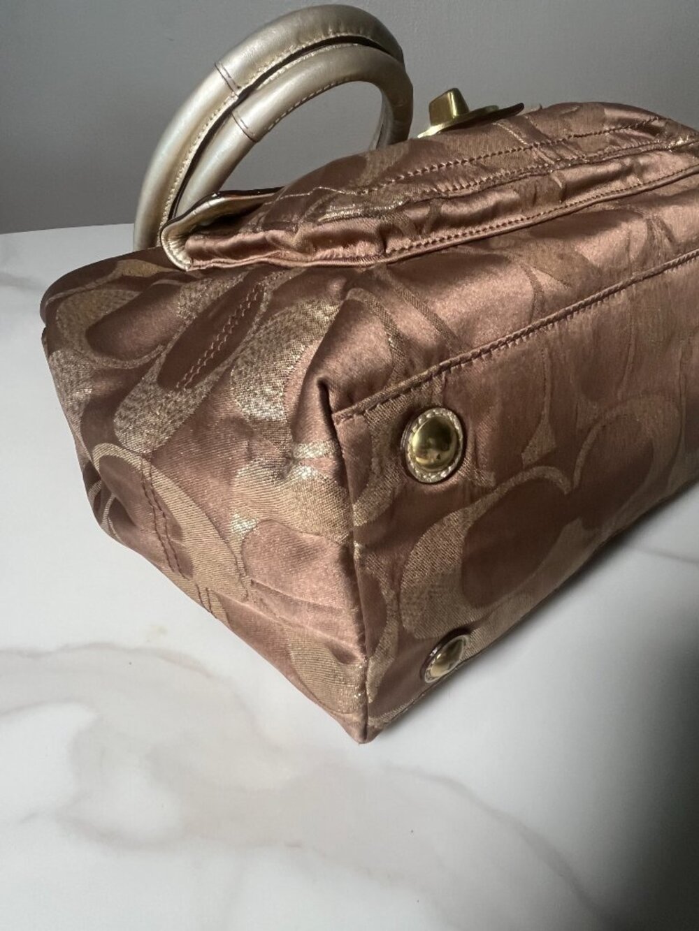 Coach Hampton Weekend Metallic Signature Jacquard Tote Turnlock Satchel 15391 - Picture 10 of 16